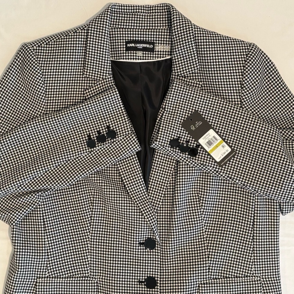 Karl Lagerfeld Monochrome Black & White Houndstooth/Checkered Blazer Size 14
